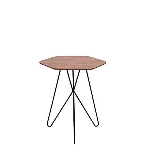 Marca Amazon - Rivet - Mesa Auxiliar Hexagonal Con Patas Negras Metálicas, Nogal