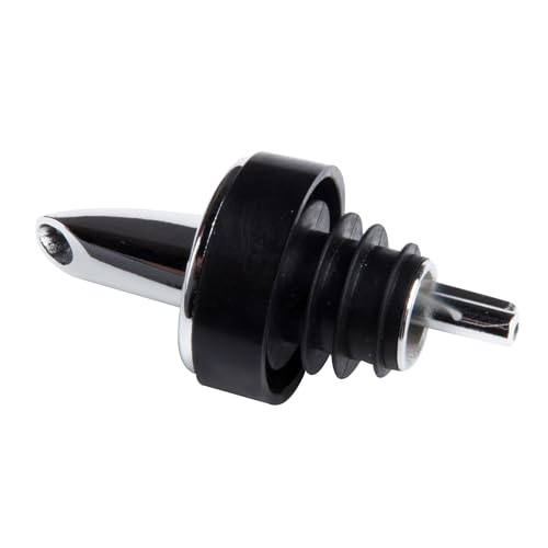 Tablecraft Chrome Plated Economy, Black Collar Wine Pourer, Silver