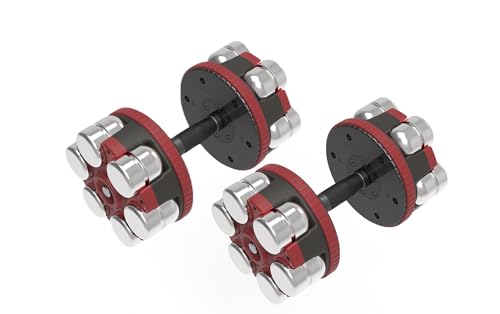 Fitness Reality 1 PAIR Adjustable Dumbbells 10-45 Pounds, 3 lbs increments, AB Roller Combo