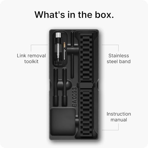 Image of Fullmosa Stainless Steel Watch Band 16mm 18mm 19mm 20mm 22mm 24mm, Quick Release Metal Replacement Strap with Removable Links, Includes Spring Bars & Link Removal Tool for Men Women (22mm, Black)