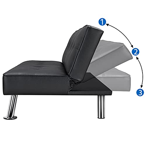 Yaheetech Couch Schlafsofa Klappbett Bettsofa Klappsofa Gästebett Rückenlehne neigbar 105°/140°/180°, 166,5 x 94 x 40 cm, 350 KG belastbar, schwarz