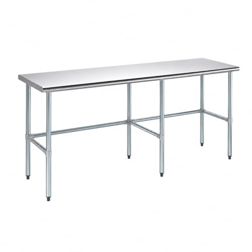 Image of AmGood Stainless Steel Work Table Open Base | Metal Work Bench (Stainless Steel Table Open Base, 84 inch Long x 24 inch Deep)