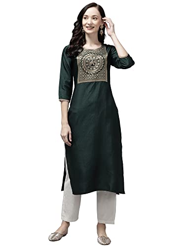 Image of INDO ERA Women's Yoke Design Polyester Calf Length Straight Kurta(KT9GN2752)