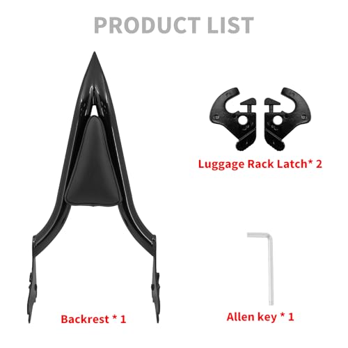 HDBUBALUS Motorrad Sissy Bar Abnehmbare hintere Beifahrer Rückenlehne Fit für Harley Touring Road King Road Glide Street Glide 1997-2008 Schwarz