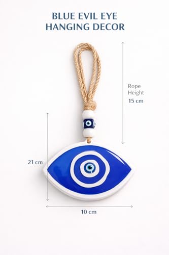 Image of Blue BEADSEvil Eye Wall Hanging for Home Entrance Door | Nazar Suraksha Hanging Decor with Jute Rope | Blue Glass Evil Eye Protection Charm | Vastu Lucky Hanging for Home, Car & Office (NEW 05)