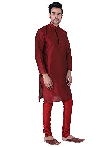 Image of HUZUR Men's Silk Solid Straight Long Kurta Pyjama Set| Ethnic Wear