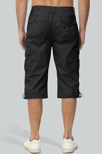 MAGCOMSEN Mens Cargo Shorts Long Capri Elastic Below The Knee 3/4 Cotton Casual Summer Shorts with Pockets3