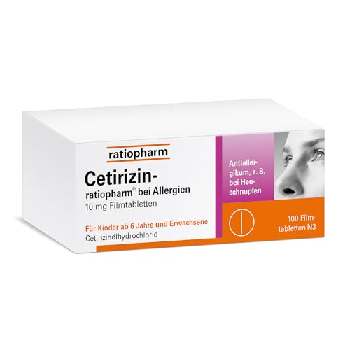 Cetirizin-ratiopharm bei Allergien: Lindert allergische Symptome bei Heuschnupfen, ganzjährigem Schnupfen und Nesselsucht 100 Tabletten