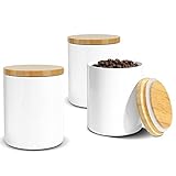 ComSaf Ceramic Food Storage Canisters with Airtight Bamboo Lid (17oz/500ml) Set of 3, White Food...
