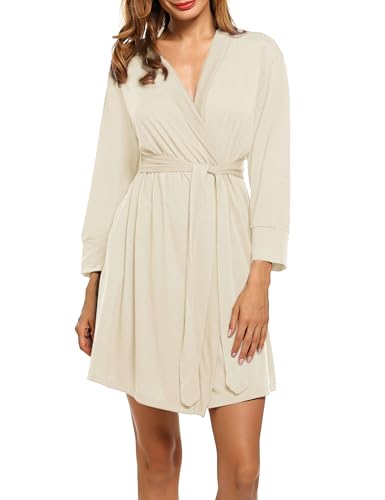 Image of HOTOUCH Womens Robe Lightweight Short Knit Bathrobe Soft Ladies Sleepwear with Pockets