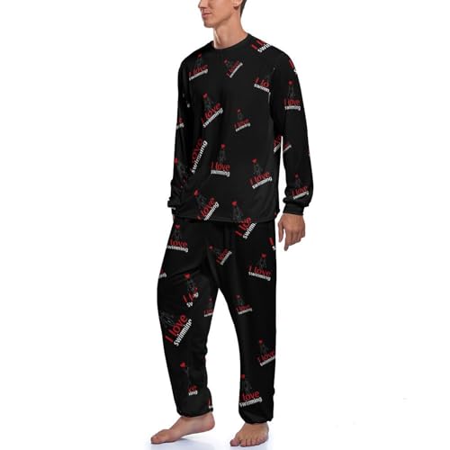 I Love Swimming Novelty Men's Pajama Set Long Sleeve Pjs Sleepwear Top And Pants2