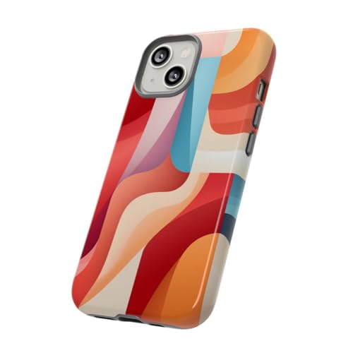 Coque iPhone 14 rigide brillante motif abstrait formes incurvées colorées