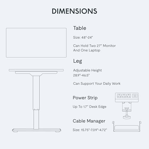 Image of FLEXISPOT EN2 Whole-Piece Standing Desk with Clamp Power Strip, 48x24'' Electric Stand Up Height Adjustable Desk with Cable Management (Black Frame + 48 inch Black Table Top)