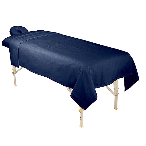 Image of ForPro Professional Collection Premium Flannel 3-Piece Massage Sheet Set, Ocean Blue, Queen Size, Includes Massage Flat Sheet, Fitted Sheet, Face Rest Cover