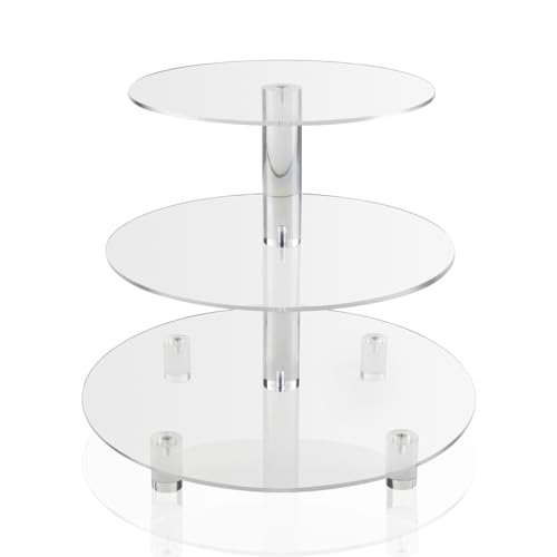 Image of Acrylic Cupcake Stand, 3 Tier Round Clear Cupcake Tower Display Dessert Holder Tree for Birthday Wedding Baby Showers Anniversaries Party Decor, Transparent