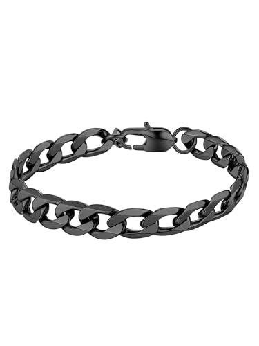 PROSTEEL Gourmette Homme Noir Grosse Maille 9mm Chaîne Bracelet 19cm Hip Hop Style