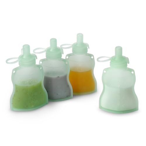haakaa Silicone Yummy Pouch 4.5 oz – Reusable Silicone Snack & Smoothie Pouch, Refillable, Leak-Resistant, Dishwasher Safe, Eco-Friendly Food Storage for Babies Kids & Toddlers (4-PK, Lime)