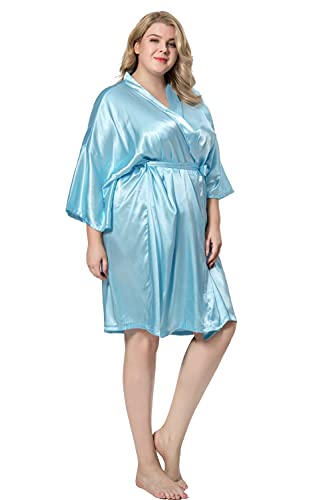 Image of MORFORU Women Bride Bridesmaid Silky Satin Kimono Robe Solid Color Sleepwear for Wedding Party Getting Ready, Short