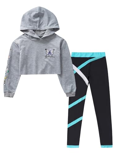 Kids Girls 2 Piece Sweatsuit Outfits Long Sleeve Crop Tops Hoodies Sweatshirts Sweatpants Jogger Sets3