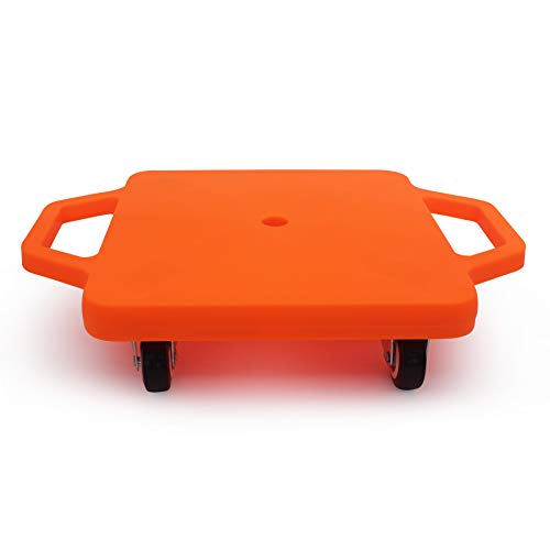 Joonly Kids Sitting Scooter Board with Universal Wheels Safety Plastic Scooter for Kids Ages 6-12 Manual Sport Scooters with Handles for Gym Class (Orange)