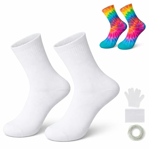 Silkfly Cotton Crew Socks White for Tie Dying White Socks Tie Dye Kit for Party Favor Supplies