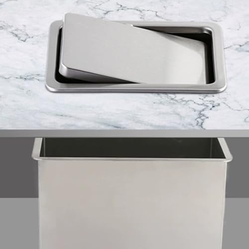 Pattumiera in acciaio inox da banco, pattumiera da incasso, coperchio con sportello di bilanciamento, pattumiera da incasso per mobile da cucina, scivolo per rifiuti, cop(One-Square cover 22.7*30cm)