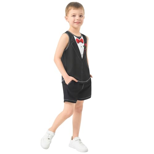 Boys Tank Top Shirts Rose Tuxedo Red Bow Sleeveless T-Shirts Crew Neck for Kids Clothing Children4