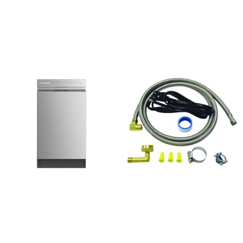Midea MDF18A1AST Built-in Dishwasher with 8 Place Settings, 6 Washing Programs, Stainless Steel Tub & Eastman Dishwasher Installation Kit with Angled Electrical Cord, 3/4 Inch Compression