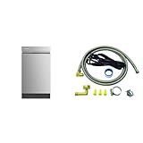 Midea MDF18A1AST Built-in Dishwasher with 8 Place Settings, 6 Washing Programs, Stainless Steel Tub & Eastman Dishwasher Installation Kit with Angled Electrical Cord, 3/4 Inch Compression