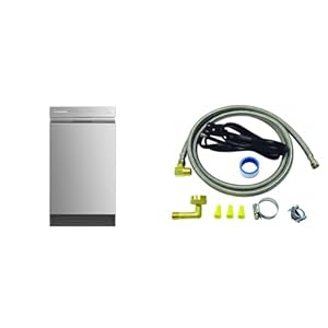 Midea MDF18A1AST Built-in Dishwasher with 8 Place Settings, 6 Washing Programs, Stainless Steel Tub & Eastman Dishwasher Installation Kit with Angled Electrical Cord, 3/4 Inch Compression