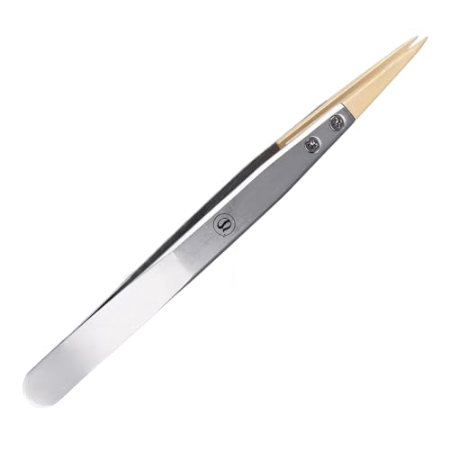 Ultra Precision Anti Magnetic Tweezers with Replaceable Pointed Wooden Tips Watch Repair Tool, Silver