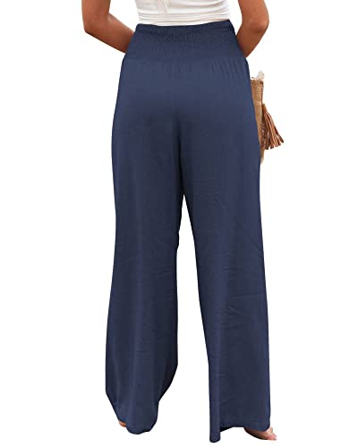 Palazzo Pants for Women Cotton Linen Wide Leg Pants Summer High Waist Lounge Pant Flowy Vacation Beach Pants Trousers3