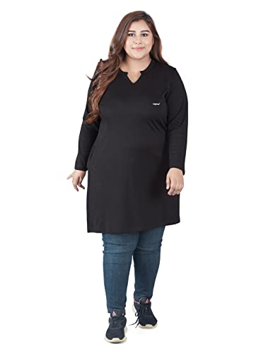 Image of CUPID Women's Cotton Plus Size Plain Full Sleeves Long Top for Summer n Semi Summers with One Side Pocket for Ladies Solid T Shirt