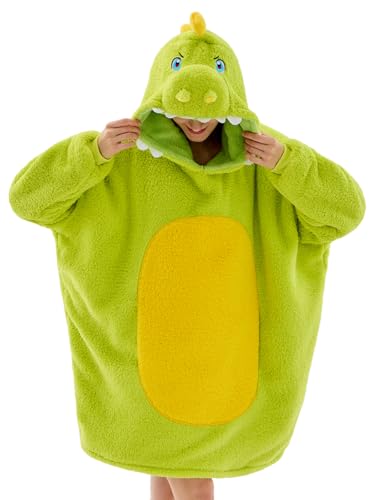 JUOLOET Wearable Blanket Hoodie for Adults Oversized Hooded Sherpa Fleece Green Dinosaur Hoodie with Pocket Birthday Gifts for Women Christmas