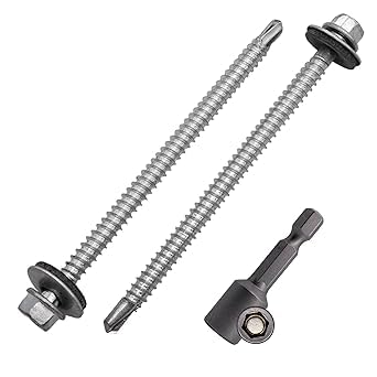 (Pack of 20) Zinc Plated Roofing Screws 7/32" x 3-1/2" (5.5 x 90 mm), Hex Head, DIN 7504-K Self-Drilling Screws with EPDM Sealing Washers