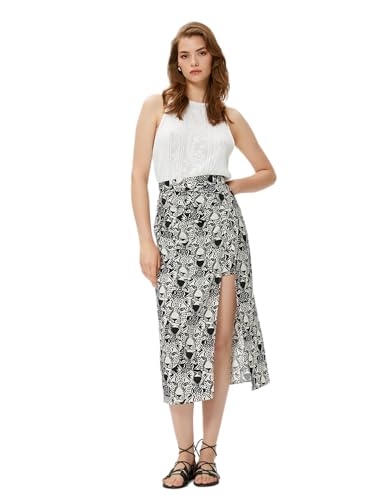 Jupe midi imprimé tigre Koton avec fente latérale et tissu drapé fluide ultra confortable