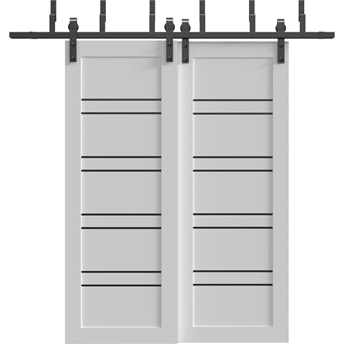 Image of Sartodoors Sliding Interior Door 1094 Barn Bypass White with Black Opaque Glass Solid MDF Modern Design 60 x 96 in