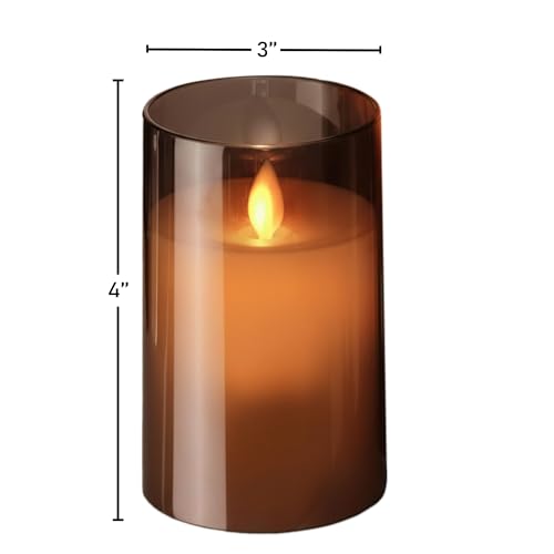 Image of LTETTES Flameless LED Candle with Grey Acrylic Fiberglass - 4x3 inch| Swiveling Faux Wick, AA Battery Powered with Remote & Timer | Smokeless Electric Candle for Home, Festival, Wedding Decor & Gifting