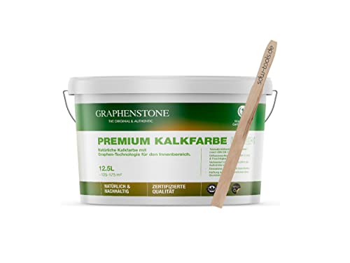 Graphenstone Premium Kalkfarbe mit revolutionärer Graphen-Technologie Wandfarbe Innen 12,5 Liter mit sdw-tools Rührholz