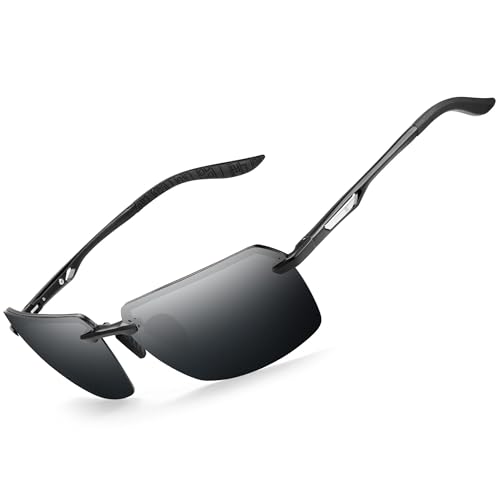 Image of BIRCEN Mens Polarized Sunglasses for Driving: Rimless UV Protection Sun Glasses with Al-Mg Frame for Fishing Traveling Golf
