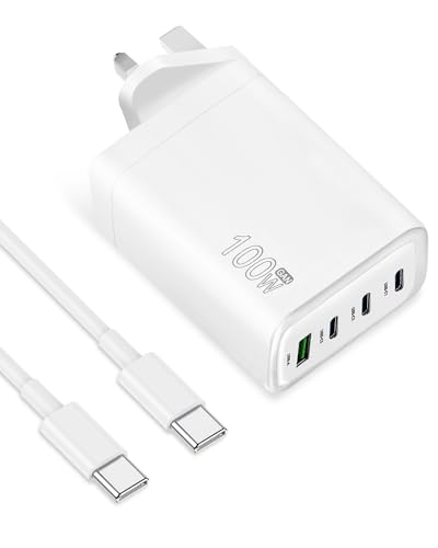 100W USB C Plug Charger, 4-Port Fast Compact Wall Charger for MacBook Pro/Air, ThinkPad，Google Pixelbook, Dell XPS, iPad Pro, Galaxy S22/S20, iPhone 13/Pro