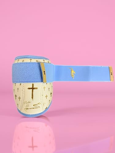 Goat’d Blessings Elbow Guard – Triple-Layer Protection, Baby Blue with Gold Crosses, Secure Fit, Standard & Youth Sizes (Youth)
