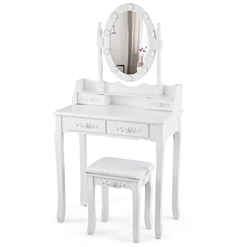 DGPBD Schminktisch-Set Mit LED Spiegel - 5 Schubladen In Weiß
