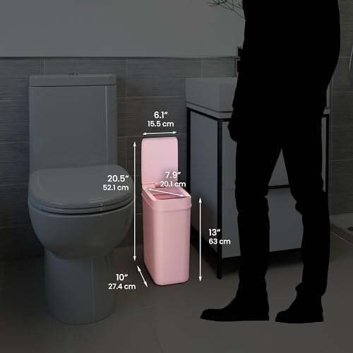Image of iTouchless 3 Gallon Sensor Pink Bathroom Trash Can, 10 Liter Small Touchless Smart Slim Bedroom Garbage Waste Basket Bin with Motion Lid