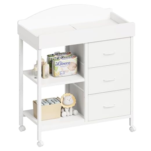 YeTom Changing Table Dresser, Baby Dresser with 3 Fabric Drawers and 2 Shelves, Multi-Functional Baby Changing Table with Pad, Classic Nursery Dresser, Diaper Changing Station for Nursery, White