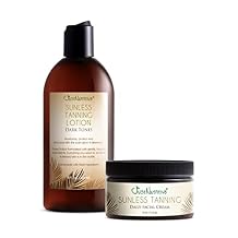 Sunless Tanning Dark Tones & Sunless Tanning Daily Facial Cream | Natural Glowing Self Tan | For all Skin Types | Wonderful Dark Bronze Tan for Men and Woman | Just Nutritive | 8 oz, 4 oz