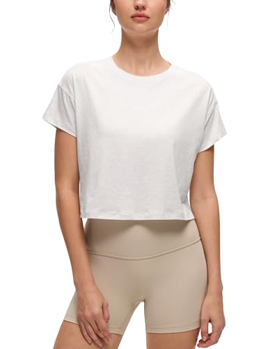 Crop top lâche en coton pima pour femme t-shirt court de sport athlétique et décontracté