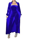 Remelon Womens Sexy Velvet 2 Piece Outfits Long Sleeve Cardigan Tube Off Shoulder Bodycon Party...