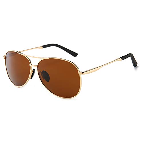 SUNGAIT Premium Military Style Classic Aviator Sunglasses with Spring Hinges (Gold Frame Brown Lens)0971JKC