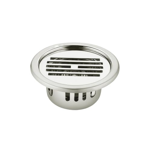 Image of Classic Round Floor Drainer 5 x 5 Inch 304 Grade Stainless Steel Floor Drain Cover Jali with Cockroach Trap Glossy Rust Resistant Drain Strainer for Bathroom Kitchen Balcony Utility Area